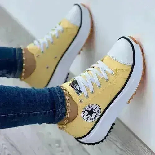Flat Lace-Up Sneakers Pattern Canvas Shoes Casual  Sport Shoes