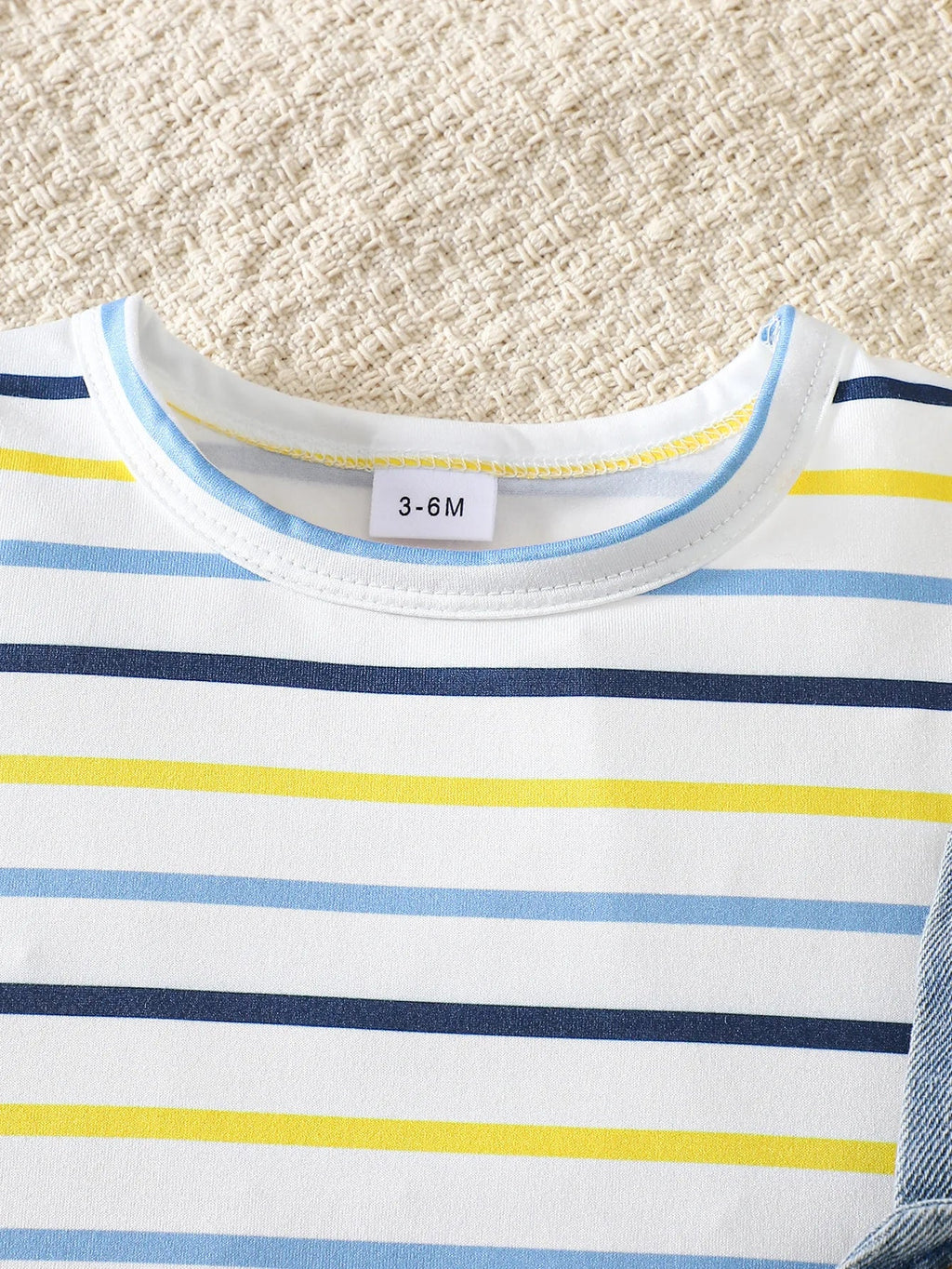 Baby Boy Striped Short-Sleeved T-Shirt + Bear Denim Overalls Shorts Set, Cute Summer Two-Piece Set, Soft and Breathable Childlike Outfit