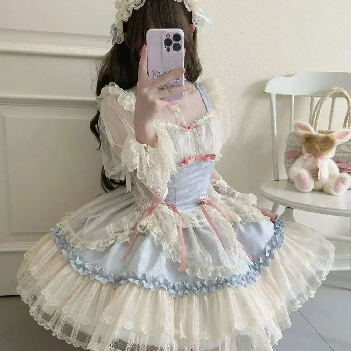 Summer Sweet Lolita Y2k Mini Dresses Women Lace Patchwork Short Sleeve Elegant Bandage French Vintage Short Party Dress Female