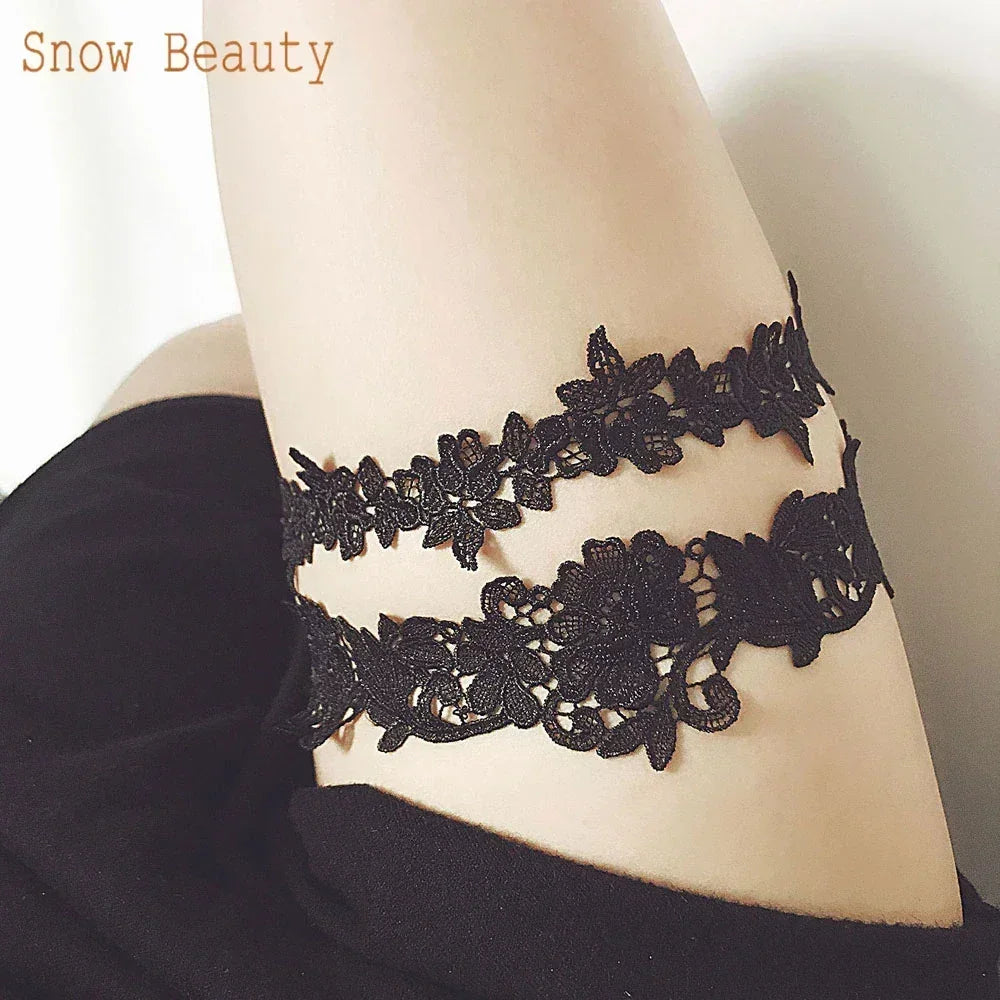 K03 2 PCS Sexy Lace Flower Crystal  Pearls Wedding Garter Belt Thigh Ring Bridal Leg Garter Stocking Garter Belt Girl Women