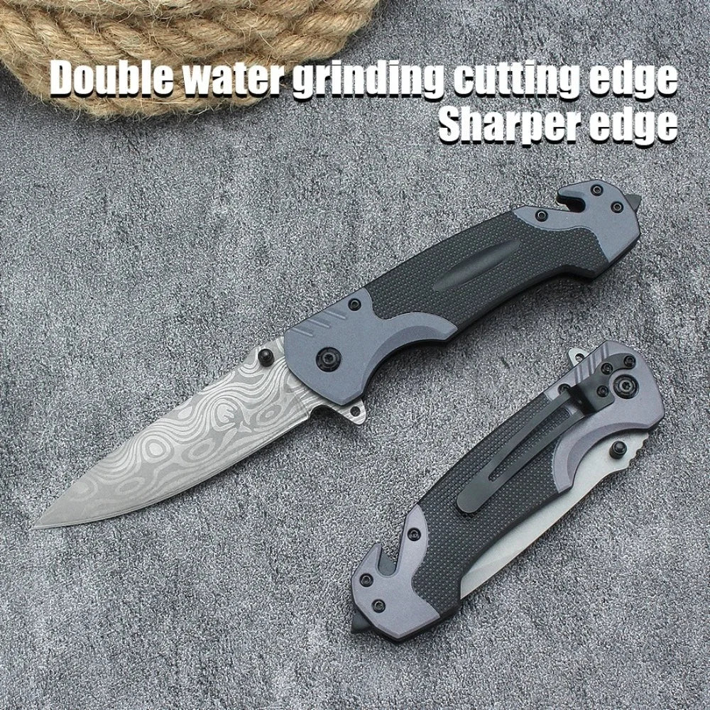 Foldable Knife Stainless Steel Outdoor Function Knife Portable Fruit Knife Multipurpose Camping Folding Damascene Pattern Knife