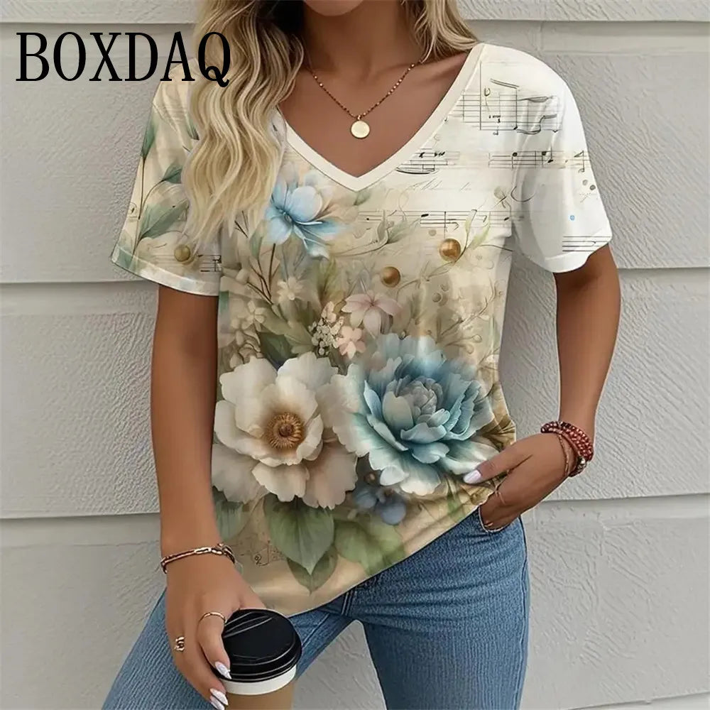 Plant Flowers 3D Print T Shirt For Women 2025 Summer Retro Short Sleeve Shirts Casual Tie Dye Butterfly Loose Plus Size Tops 8XL