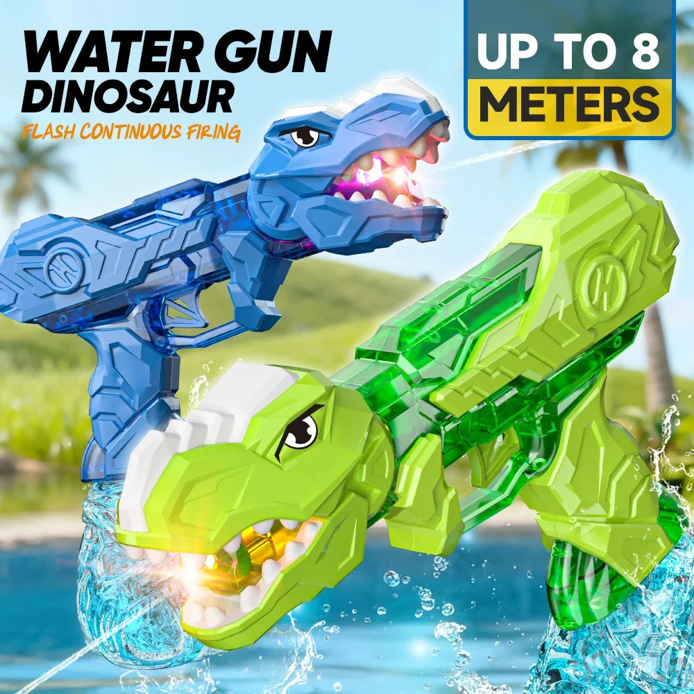 Electric Dinosaur Water Gun With LED Light Up Continuous Shooting Up to 8M Range Summer Pool Beach Toy for Kids Boys Girls