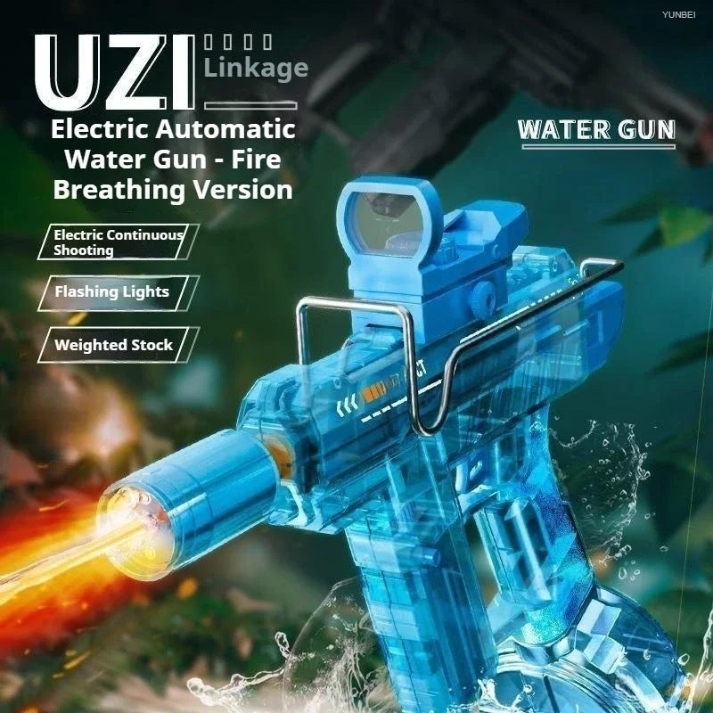 UZI Electric Water Gun with Lights Cool Electric Continuous Firing and Reloading Summer Water Play Kid’s Adult Toy Water Gun