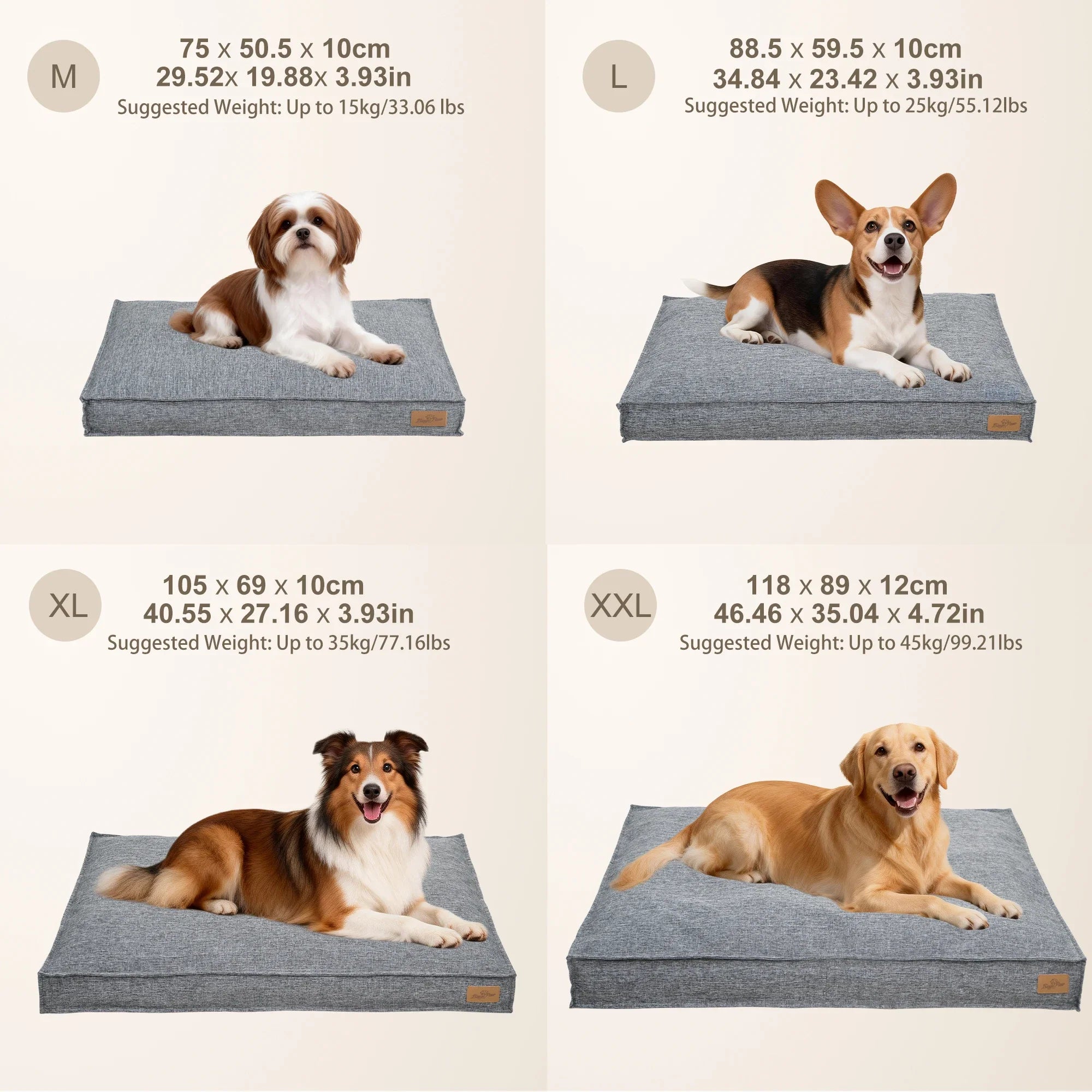 Large Dog Bed Washable Rectangular Dog Pet Pillow Bed with Linen Cover Foam Base Waterproof Lining Calming Sleep Pet Bed Mattress