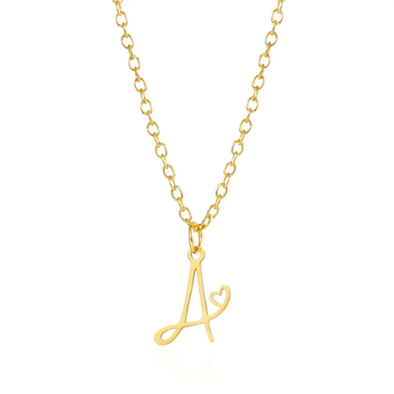 26 Initial Letters Heart Pendant Stainless Steel Necklace for Women Gold Color A-Z Alphabet Choker Chain Birthday Jewelry Gift