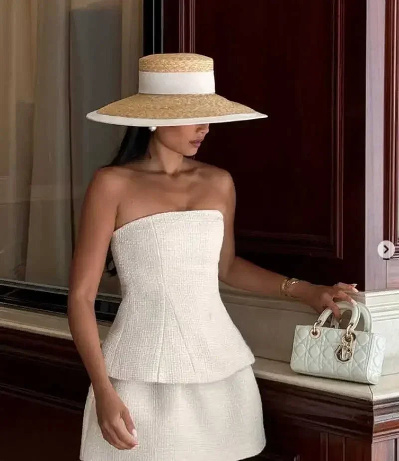 Summer Straw Hat 2024 New Flat Top French Straw Hat Elegant Women's Outdoor Vacation Sun Hat Summer Hat 모자 gorras beach