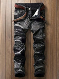 Men's Jeans Black And White Slim Fit Stretch Denim Pants Casual Mid Waist Spring Trousers