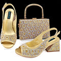 QSGFC 2024 Rhinestone Design INS Hot Sale New Arrivals African Shoes and Bag Set in Green Color Open Toe Comfortable Women Heels