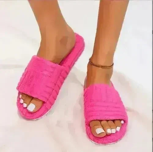 Thick Bottom Embossed Cotton Fur Women Slippers