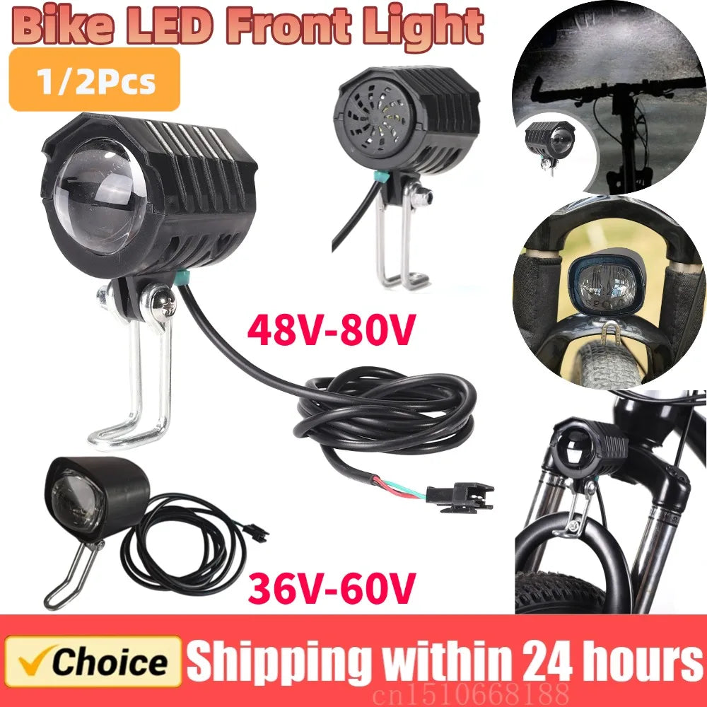 Ebike E-Bike 36V 48V 60V 80V Electric Bicycle Light with Horn Waterproof Scooters Motorcycle Headlight Horn Set Front Headlight