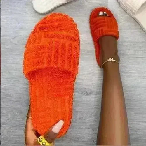 Thick Bottom Embossed Cotton Fur Women Slides