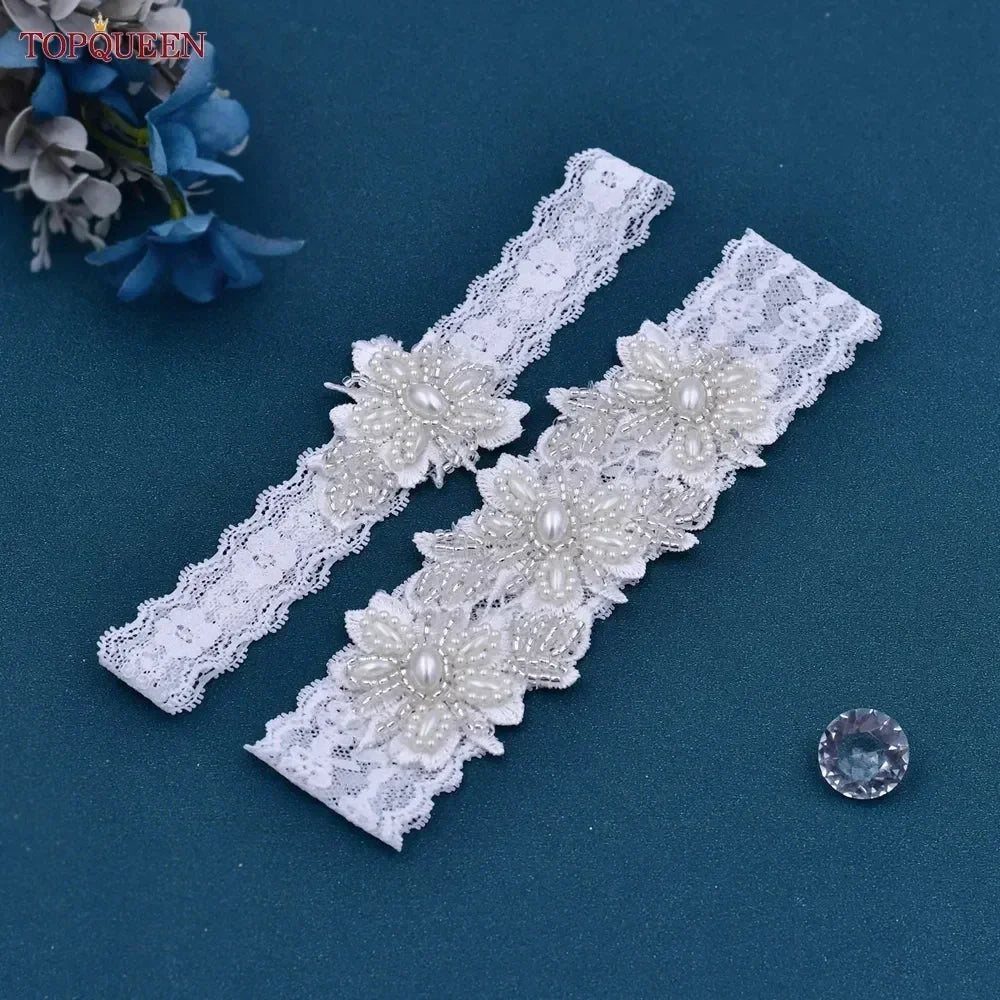 TOPQUEEN ST40 Sexy Lace Flower Thigh Ring Crystal Beaded Pearls Wedding Garter Belt  Bridal Cosplay Fashion Stocking Ring