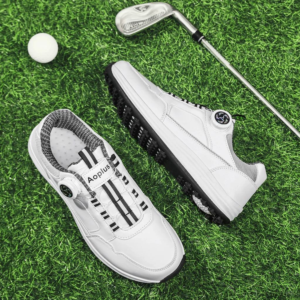 Men's Golf Shoes, New Style, Fashionable, Simple, Versatile, Solid Color, Waterproof Upper, Versatile, Stylish, Casual Sports Shoes for Men, Outdoor Youth Fashion, Men's Rotating Buckle Design, Thick Sole, Height-Increasing,