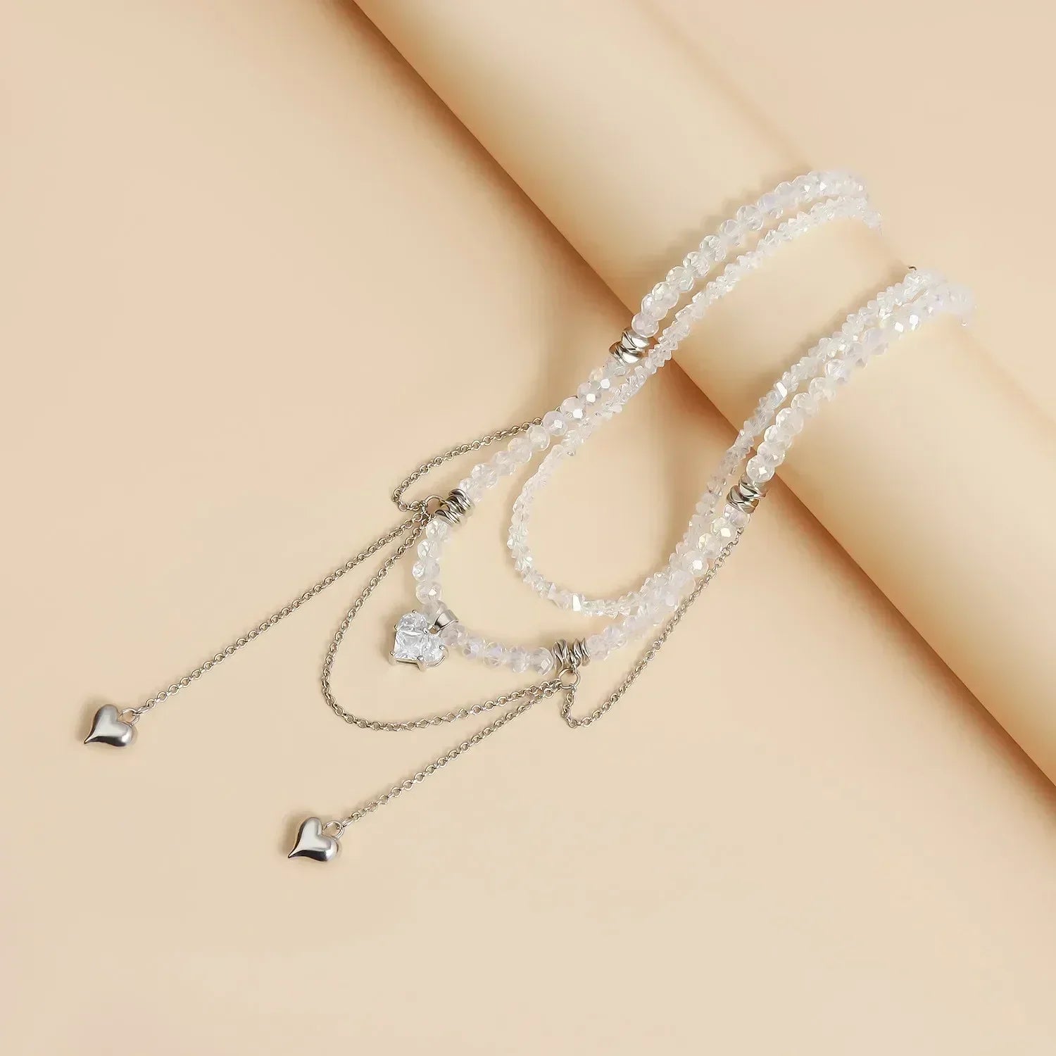 Fashion Heart Beaded Necklace for Women Boho Elegant Irregular Crystal Chain Y2K Choker Exquisite Party Gift Jewelry Accessories