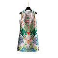 Women Green Printed Beaded Sleeveless a Line Dress Round Neck Summer Midi Dress Elegant Casual Party Dress