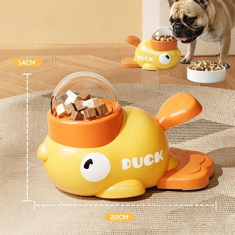 Dog 2-in-1 Interactive Toy Pet Automatic Food Treat Dispenser Cartoon Duck Design Slow Food Pet Snack Feeder for Dog Training