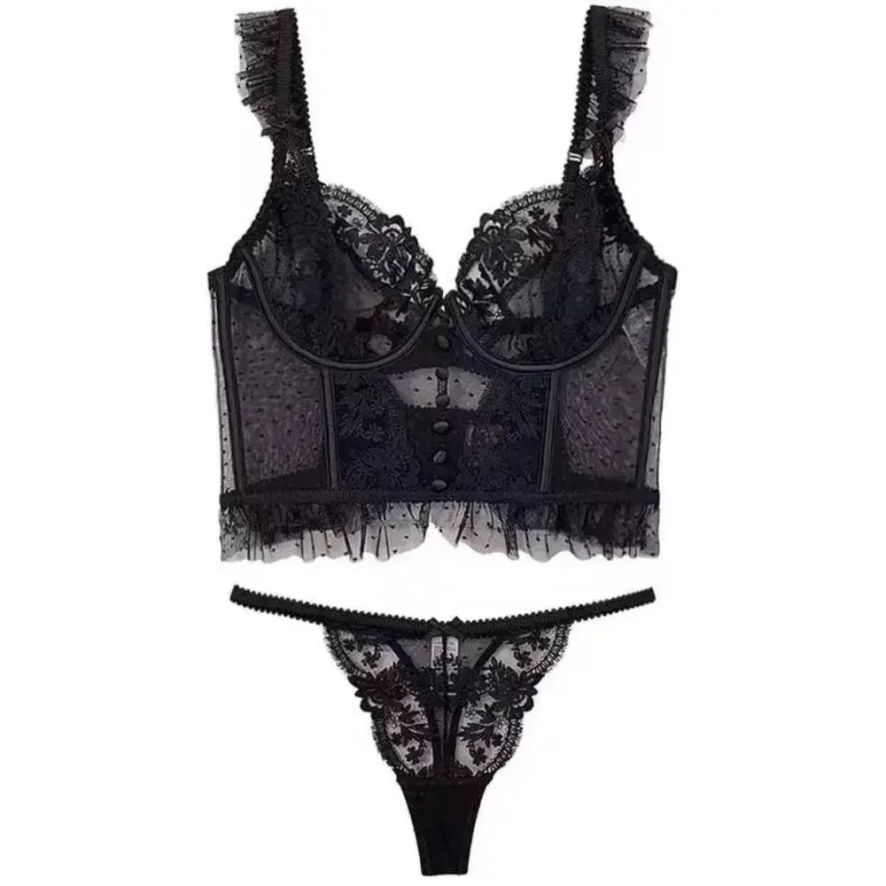 Fashion Comfortable Lace Lingerie with Steel Ring Wrapped Chest Top Bra and Panty Set Sexy Intimates Supply Underwire Female
