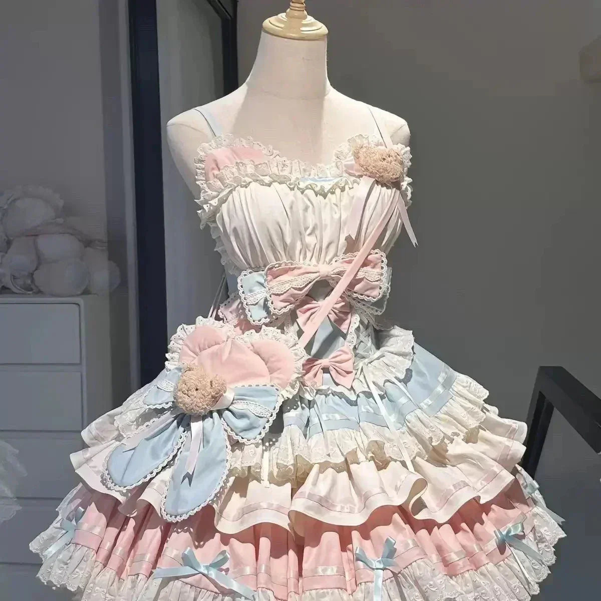 Summer Sweet Lolita Y2k Mini Dresses Women Lace Patchwork Short Sleeve Elegant Bandage French Vintage Short Party Dress Female