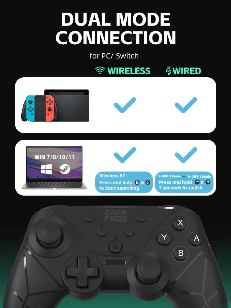 DATA FROG Wireless Bluetooth Game Handle NFC Turbo Adjustable Vibration Gaming Joystick For Switch Handheld Console