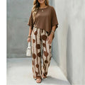 2026 Spring Summer New Comfort Crew Neck Short Sleeve Striped Print Wide Leg Pants 2-Piece Outfit Set