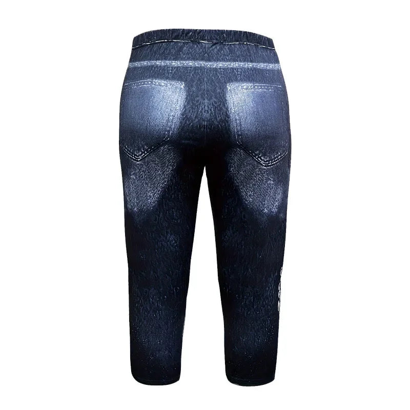 Plus Size Plus Size Ladies Shoulder Bared Fashion Denim Printed Pants Casual Slimming Two Piece Set Polyester Fiber from Main...