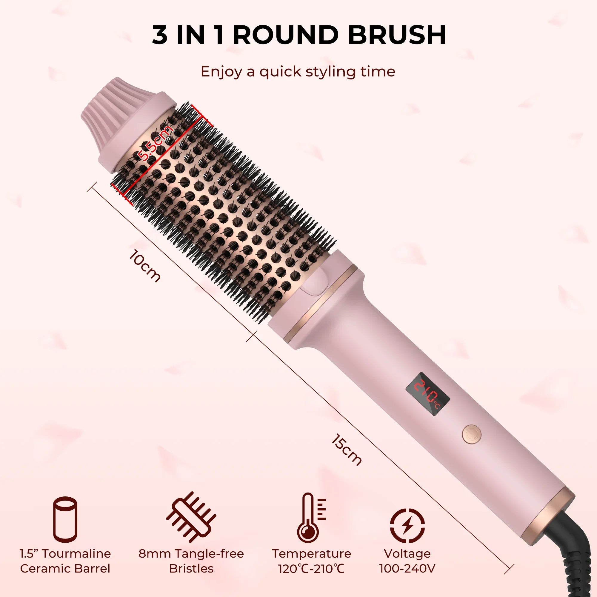 3 In 1 Hair Dryer Hot Air Brush Curling Iron Brush 32mm Electric Rotating Hair Curler Straightener Volumizing Brush Styler Dryer
