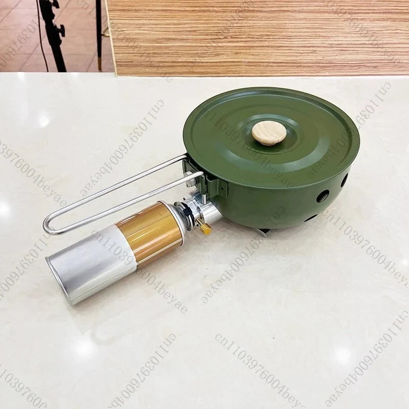 Camping Gas Stove with Non-stick Pan Windproof Portable Camping Picnic Gas Stove for Outdoor Hiking Cooking