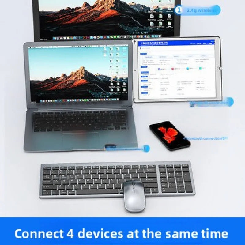 Wireless Bluetooth Dual Mode Keyboard Mouse Set Ultra-Thin Rechargeable Long Battery Life Silent