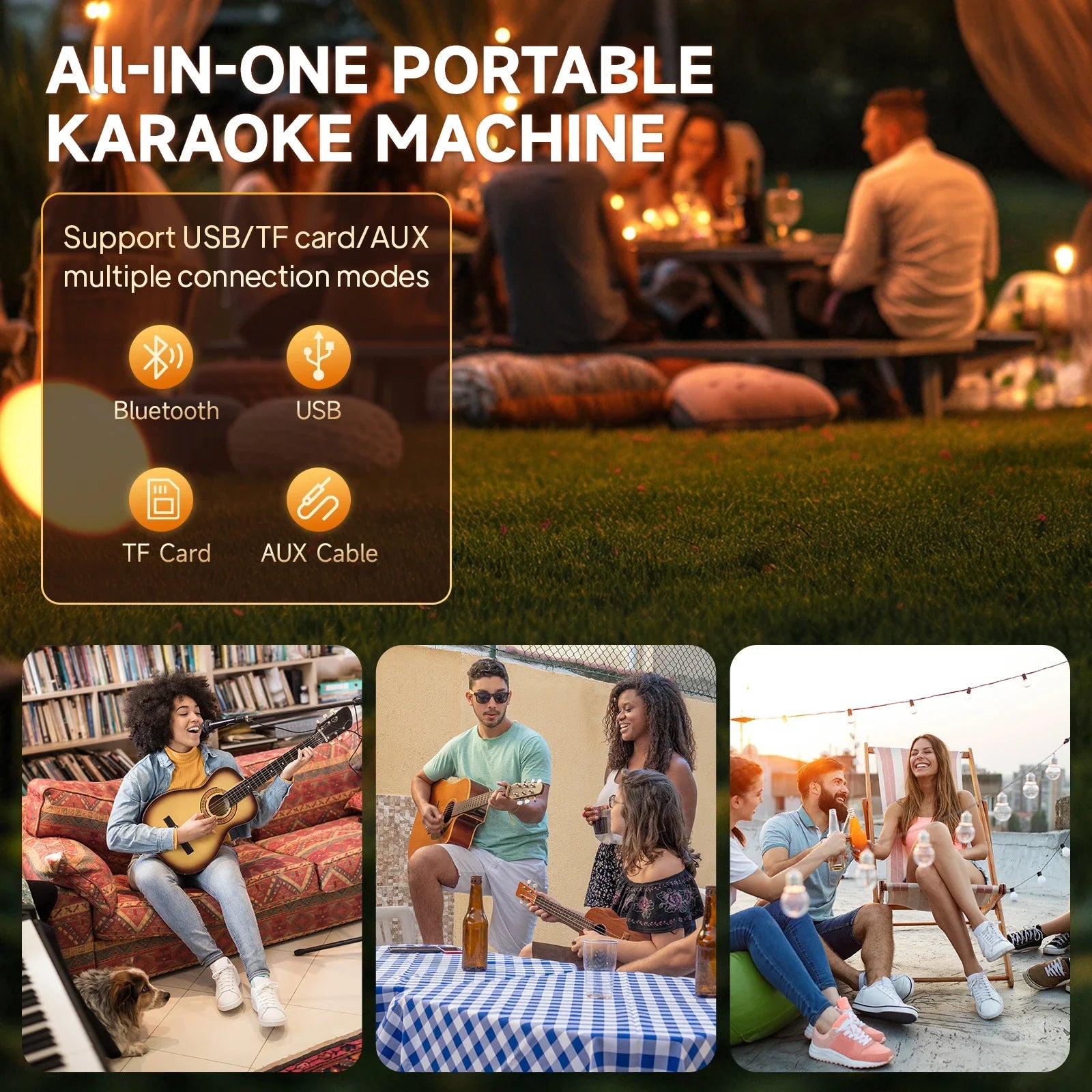 Tx06Karaoke Bluetooth Speaker with Microphone,High-Power Karaoke Outdoor Bass Audio,Karaoke Bluetooth Speaker Music Rhythm Light