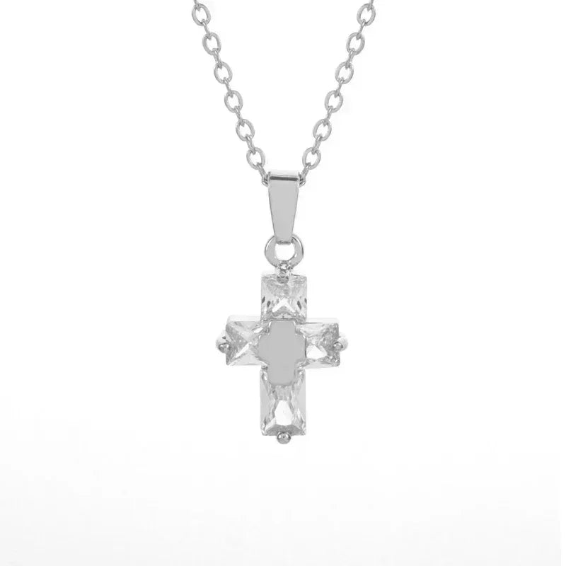 Delicate Crystal Cross Pendant Women Girls Necklace Elegant Party Wedding Jewelry Catholic Amulet Gift