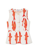 Summer Women Cartoon Red Fish Print O Neck Tank Top And Straight Female Long Pants Short Sleeve Shirt Wide Leg Pant 2 Piece Sets