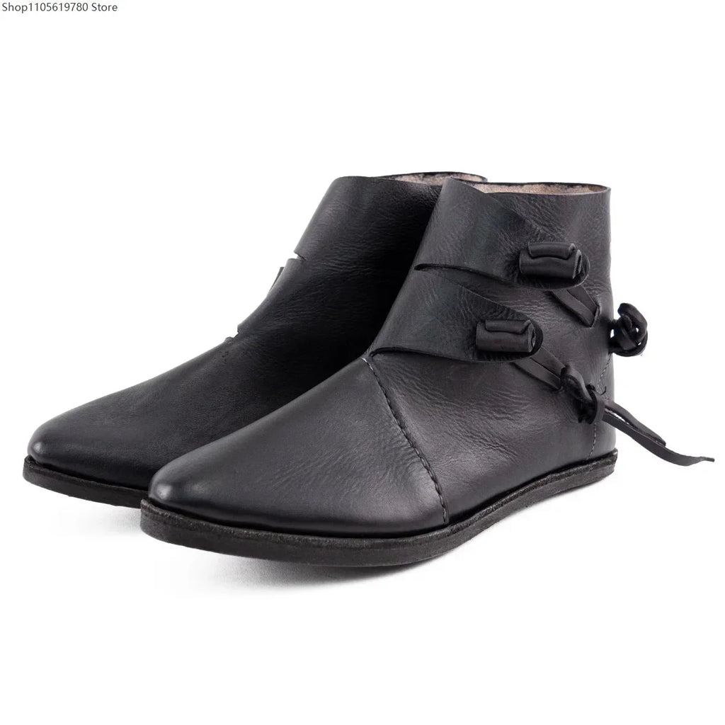Renaissance Medieval Retro Royal Men's Shoes Medieval Imitation Leather Polish Aristocratic Renaissance Cosplay Bandage Boots
