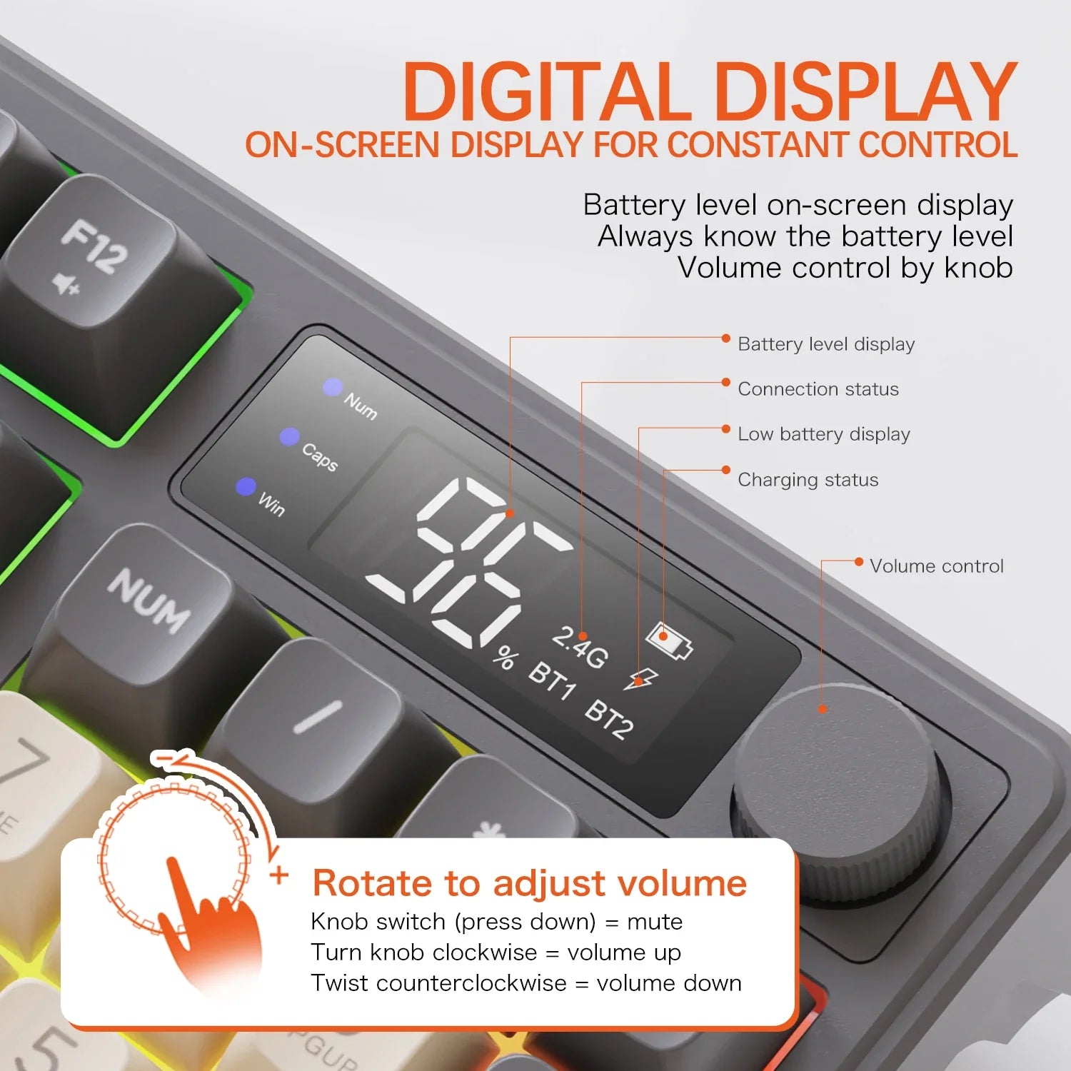 M96 Bluetooth Keyboard Wireless FREEWOLF Screen Gaming Keyboard,Electronic Screen, Multi-Device Connection,Ergonomics Gaming