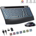 2.4G&Type-C Wireless Keyboard Mouse Combo with Wrist Rest,RGB Backlit,Silent Rechargeable Set for PC,Laptop,Window,Jiggler Mouse