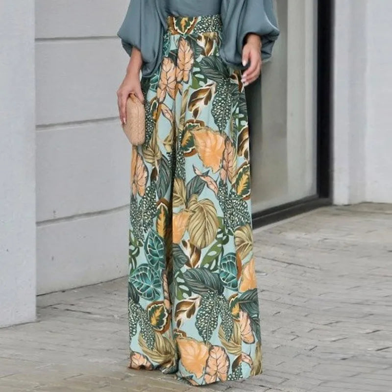 New Women's Clothing Set Lantern Sleeves Loose Top Printed Wide Leg Pants Two Piece Set Casual Ladies Trouser Outfit 2025 Summer