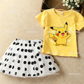 Kawaii Pikachu Eevee T-Shirt Skirt 2pcs Set Pokemon Jigglypuff Toddler Short Sleeve Tee Polka Dot Tutu Skirts Kids Clothes Set