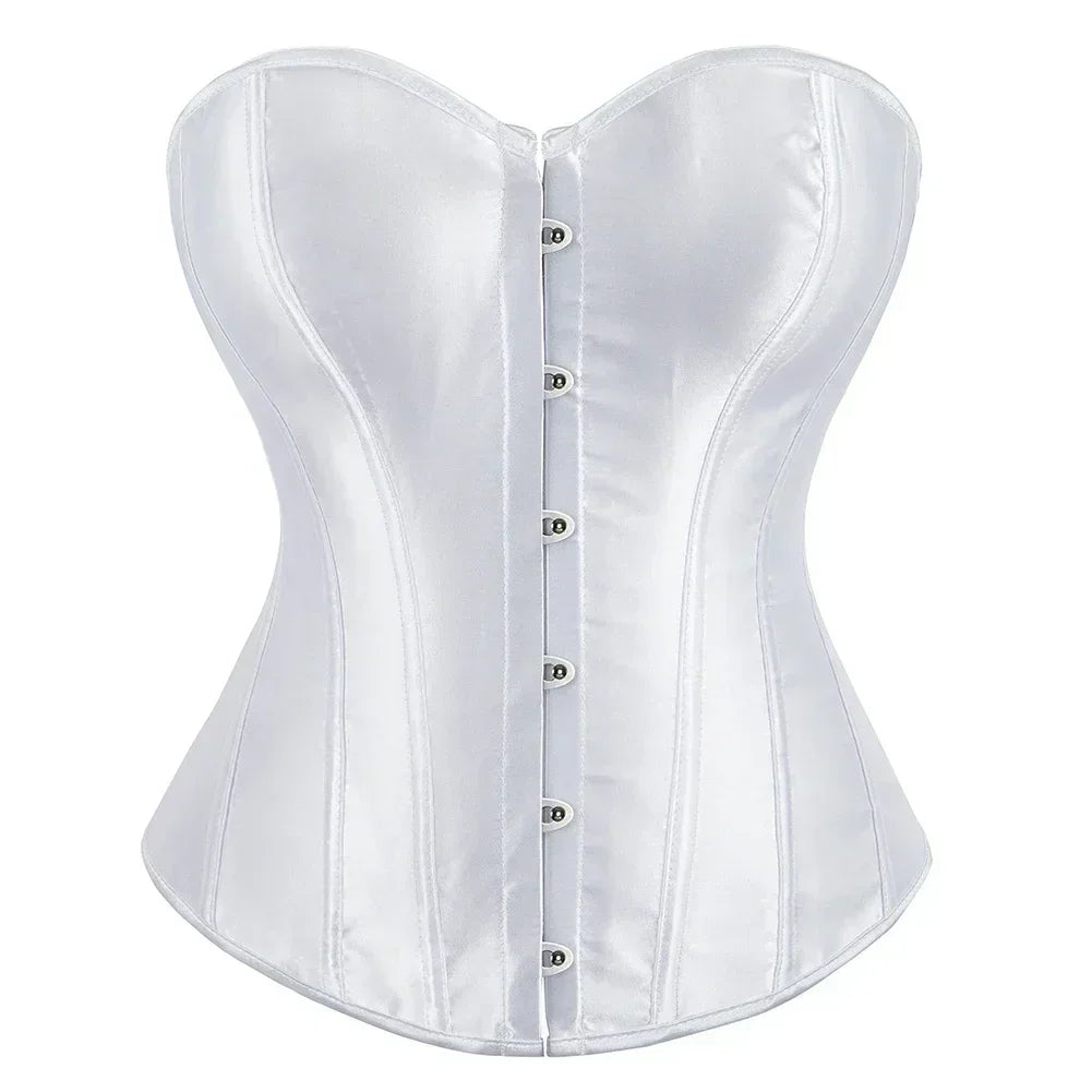 Formvana Satin Overbust Corset Simple Vintage Elegant Bustier Plastic Boned Waist Cincher Shapewear Gothic Sexy Korset Plus Size