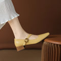 2026 New Spring Women Pumps Square Toe Chunky Heel Genuine Leather Women Shoes Shallow Metal Buckle Strap Mary Janes Ladies