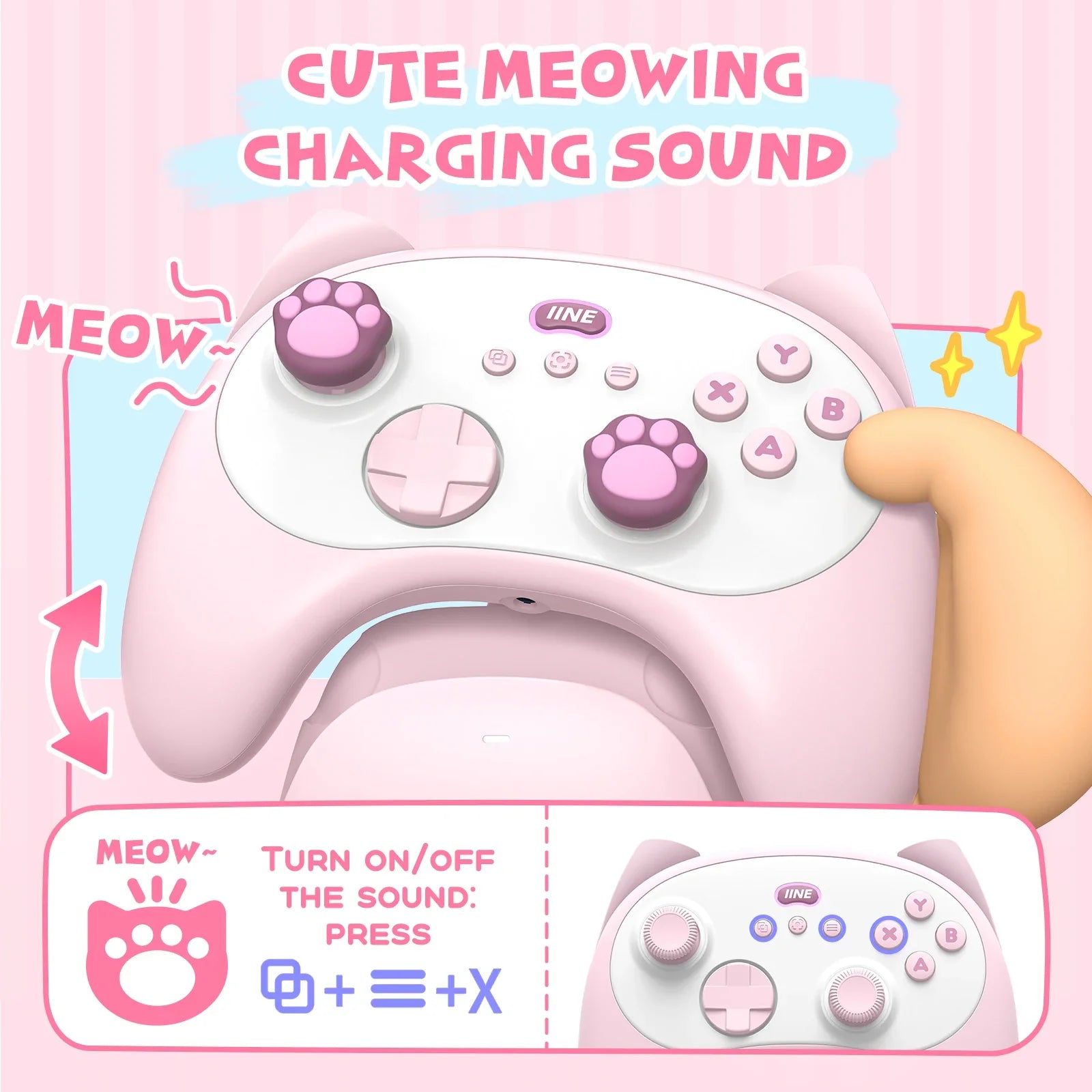 IINE PC/iOS/Android/Phone/Switch Meow Cat Controller with Charging Dock, Hall Effect Joystick & Trigger  Two-Player Game