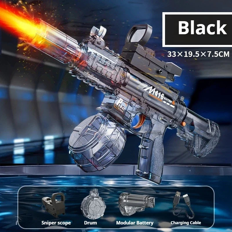 Electric Water Gun Simulation Shooting Water Gun with Recoil Flash Function Summer Outdoor Beach Game Toys Children Adults Gifts
