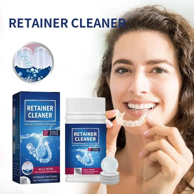 Oral Cleaning Care 100 Tabs Denture Cleaner Tablet Cleansing Tablet For False Tooth Cleaning Tablet For Retainer Fresh Breath