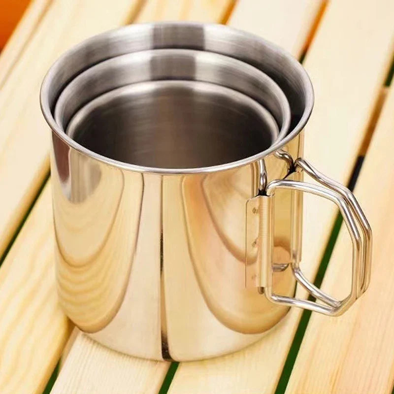1pc Stainless Steel Folding Handle Cup Portable Carabiner Cup Outdoor