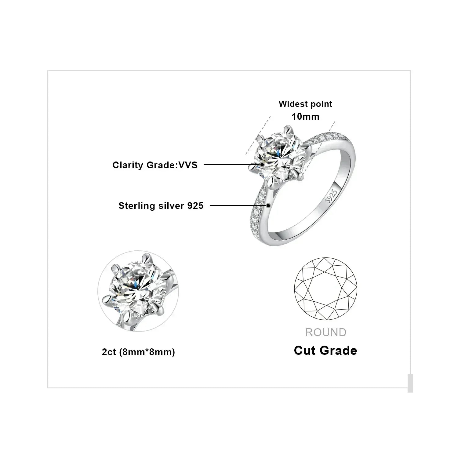 JewelryPalace Moissanite D Color 0.5ct 1ct 1.5ct 2ct 3ct Round S925 Sterling Silver Wedding Engagement Ring for Women