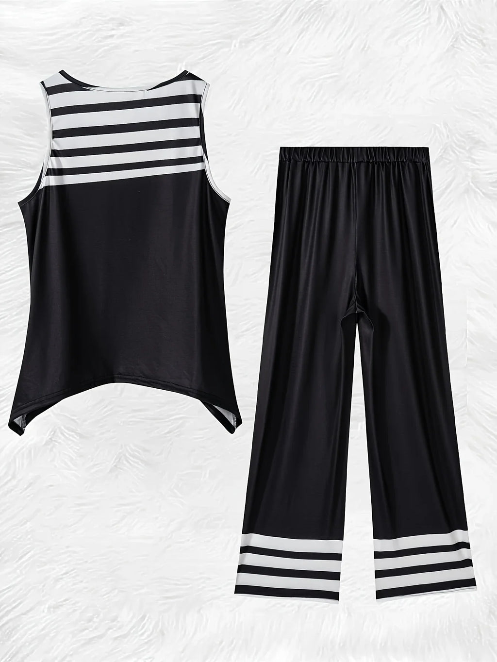 Printed Design Spring and Summer collection Black And White Stripes Pattern vacation style women's pants suit