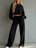 Autumn New Casual O Neck Long-sleeved Ultra-short Sweatshirt Trousers 2piece Set Women Fashion Casual Female Sports Trousers Set