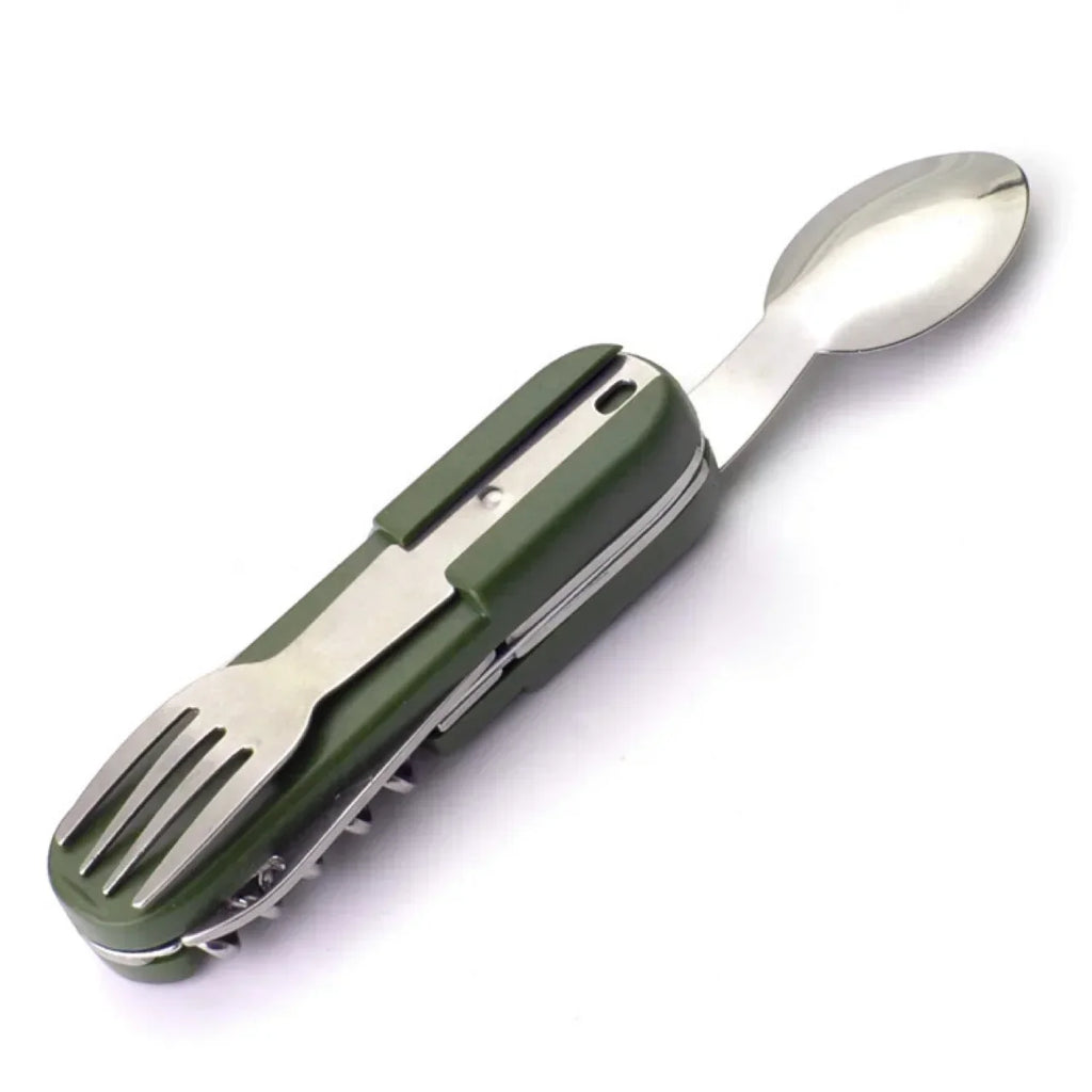 Camping Gear 5-in-1 Stainless Steel Travel Set, Multifunctional Folding Outdoor Utensils