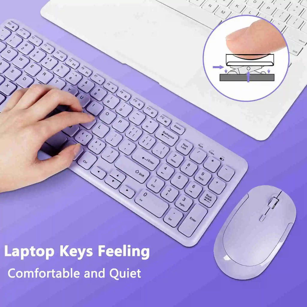 Fashion Keyboard and Mouse Set Wireless PC Gamer Keyboards and Mouse Kit Ultra Thin Office Ergonomic Gaming Keypad Mice Purple