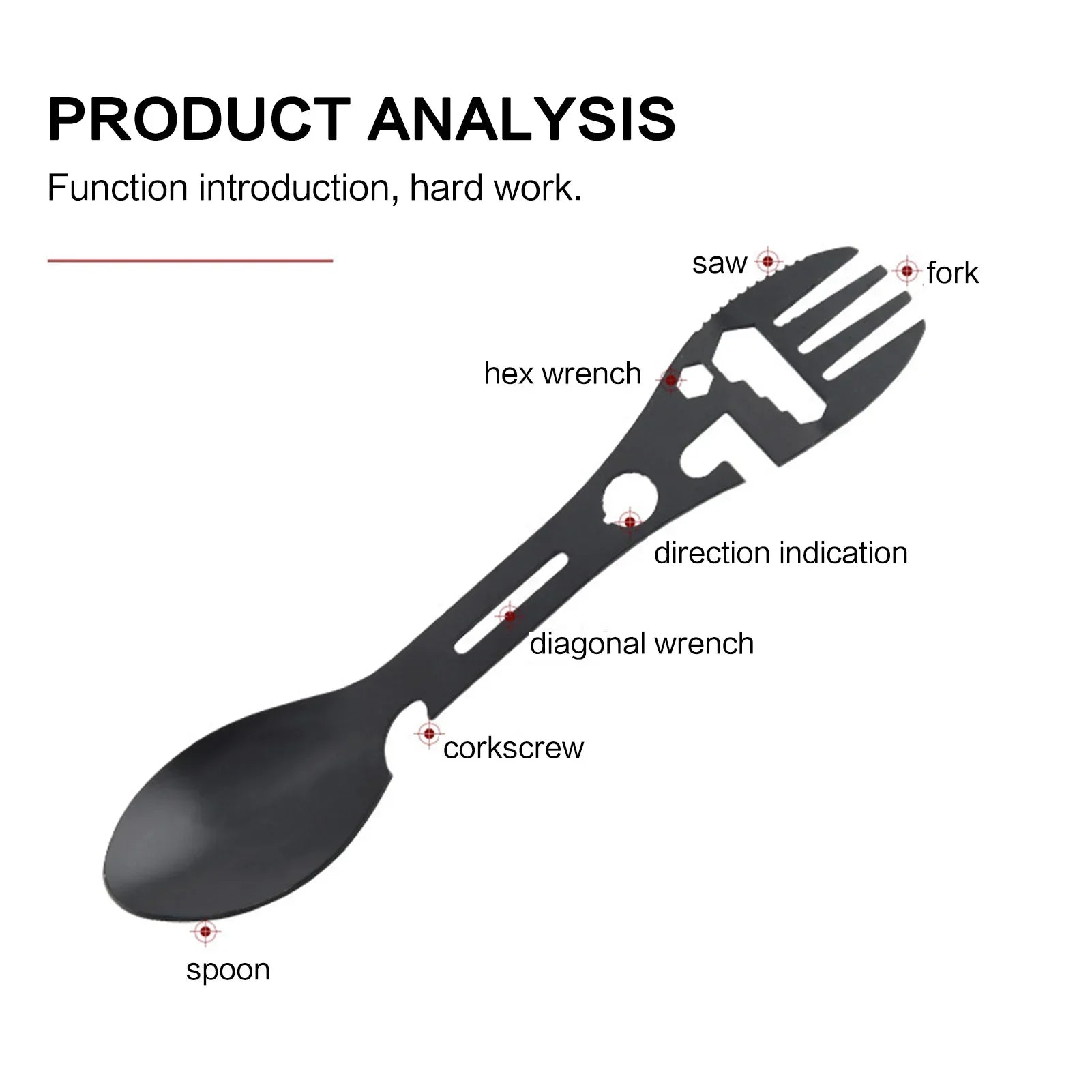 Camping Cutlery Set, 5-in-1 Outdoor Survival Gear, Travel Hiking Portable Cutlery, Fork Spoon with Opener