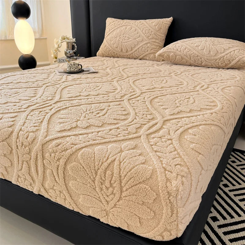 Warm Fleece Elastic Fitted Bed Sheet Thermal Winter Sheets Mattress Topper Protector Cover for Single Couple Double Bedsheet
